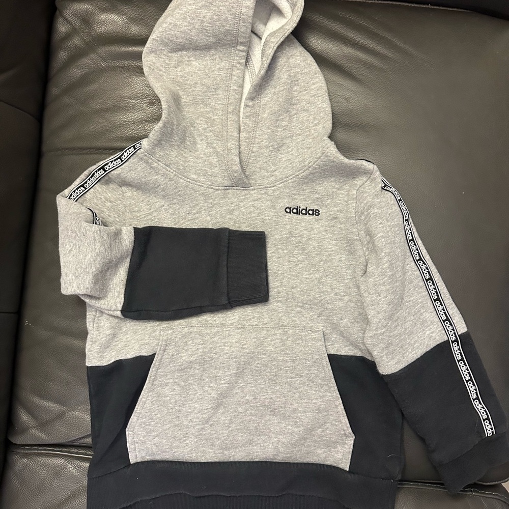 Adidas Kids Gray and Black Hoodie with Logo Tape